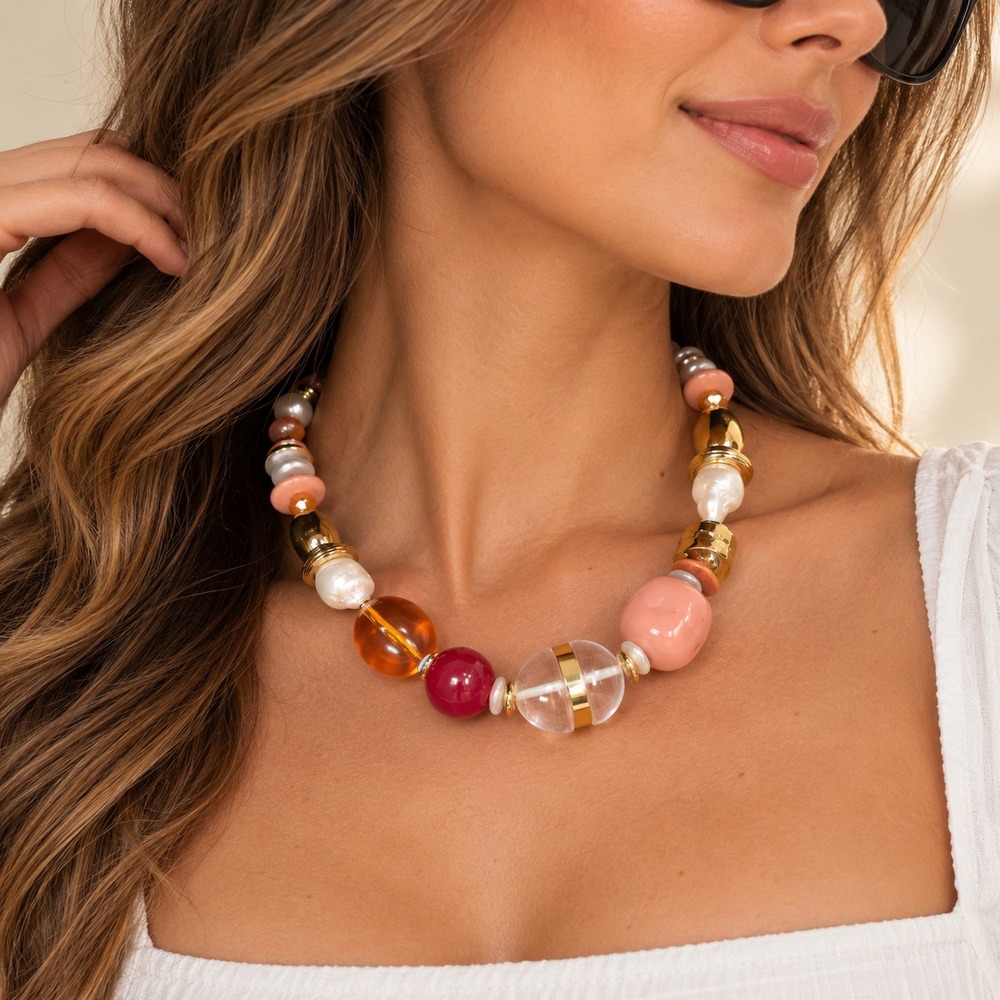 PIPER.K Women New Necklace Gold Tone Multicolor Freshwater Pearl Glass Lead Safe